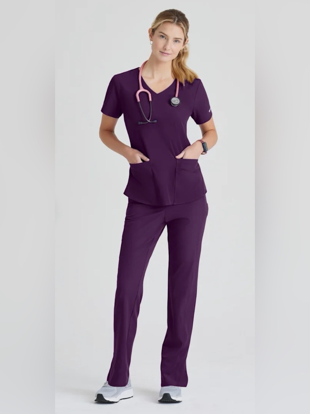 Sketchers 3-Pocket V-Neck Scrub XXS Top & MidRise Straight Leg Pants Petite XXS